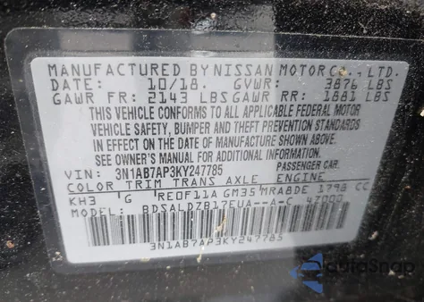 2019 Nissan Sentra Sv from USA, damaged, VIN 3N1AB7AP3KY247785